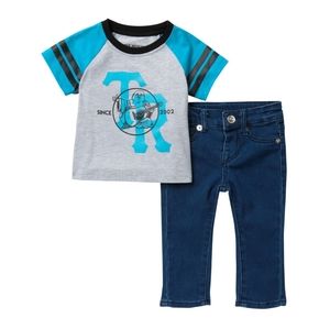 TRUE RELIGION Varsity Raglan 2Piece Set Jeans/Tee